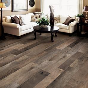 Gemini Wood Brown Tile on living room floor - 2 sizes