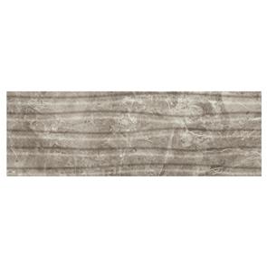 Tundra Sky Grey marble effect 3D décor tile on modern bathroom wall with mirror and freestanding sink