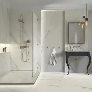 600x600mm Calacatta White Tile in wetroom / bathroom