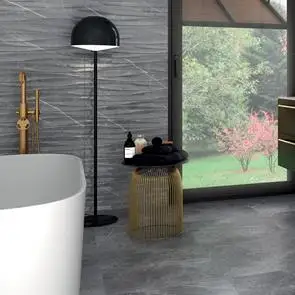 Opulent bathroom foor  with Kingston Graphite Mate tiles
