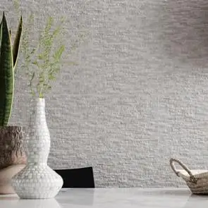White textured feature wall in modern dining area using tiles from Gemini