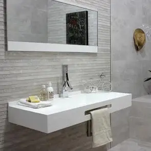 wall hung sink with the nature grey concept tile behind