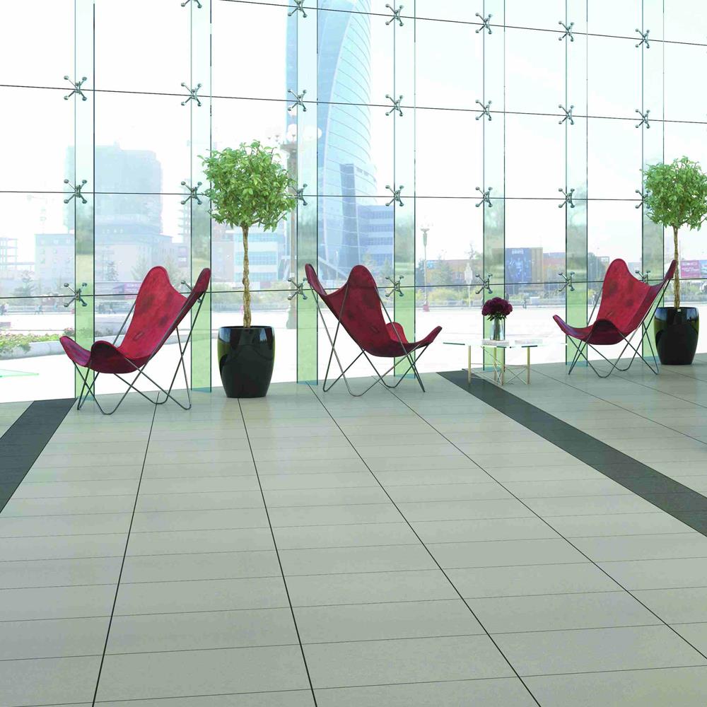 Arkitect Dotti ivory floor tile 300x300mm on a office floor with red chairs