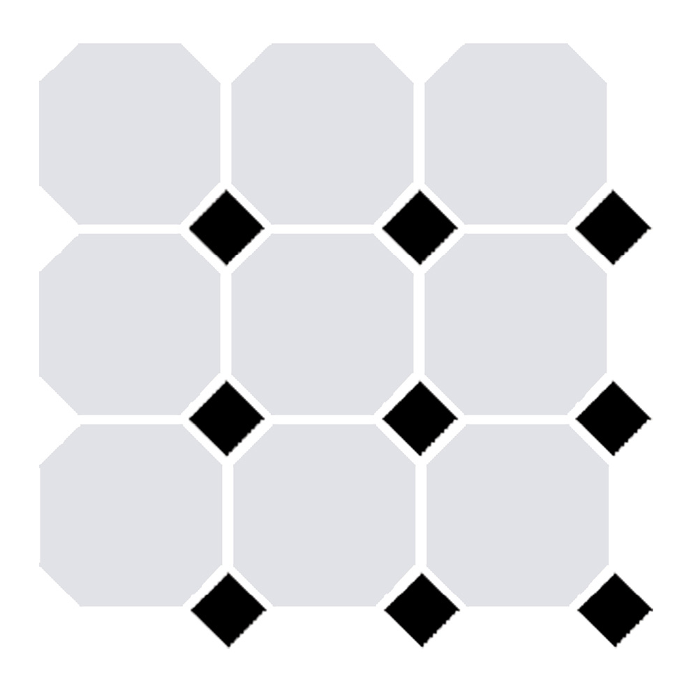 Victorian White Octagon and Black Dot Tile - 96x96mm (Sheet 300x300mm)