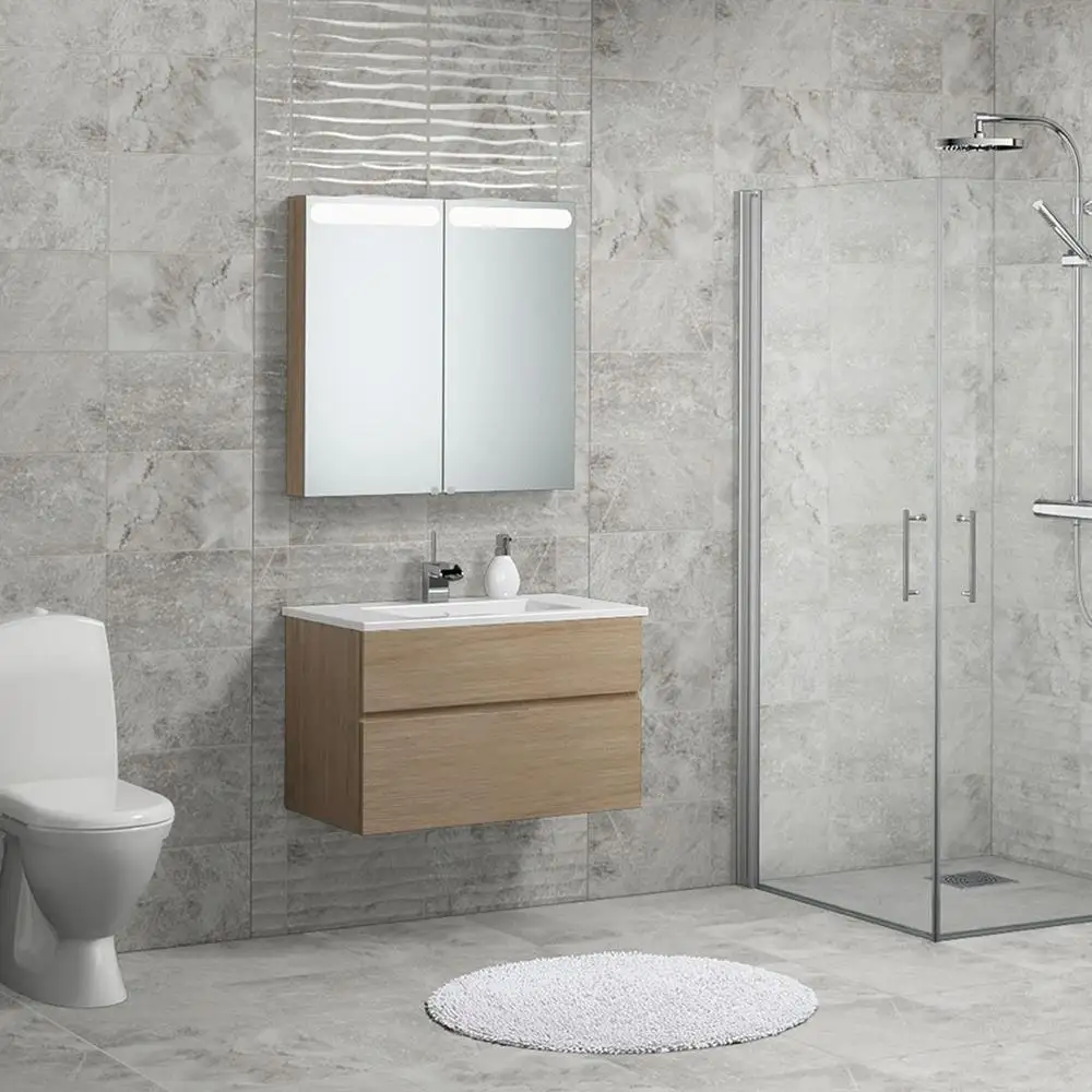 Marbles Versus Warm Grey Tile on bathroom wall
