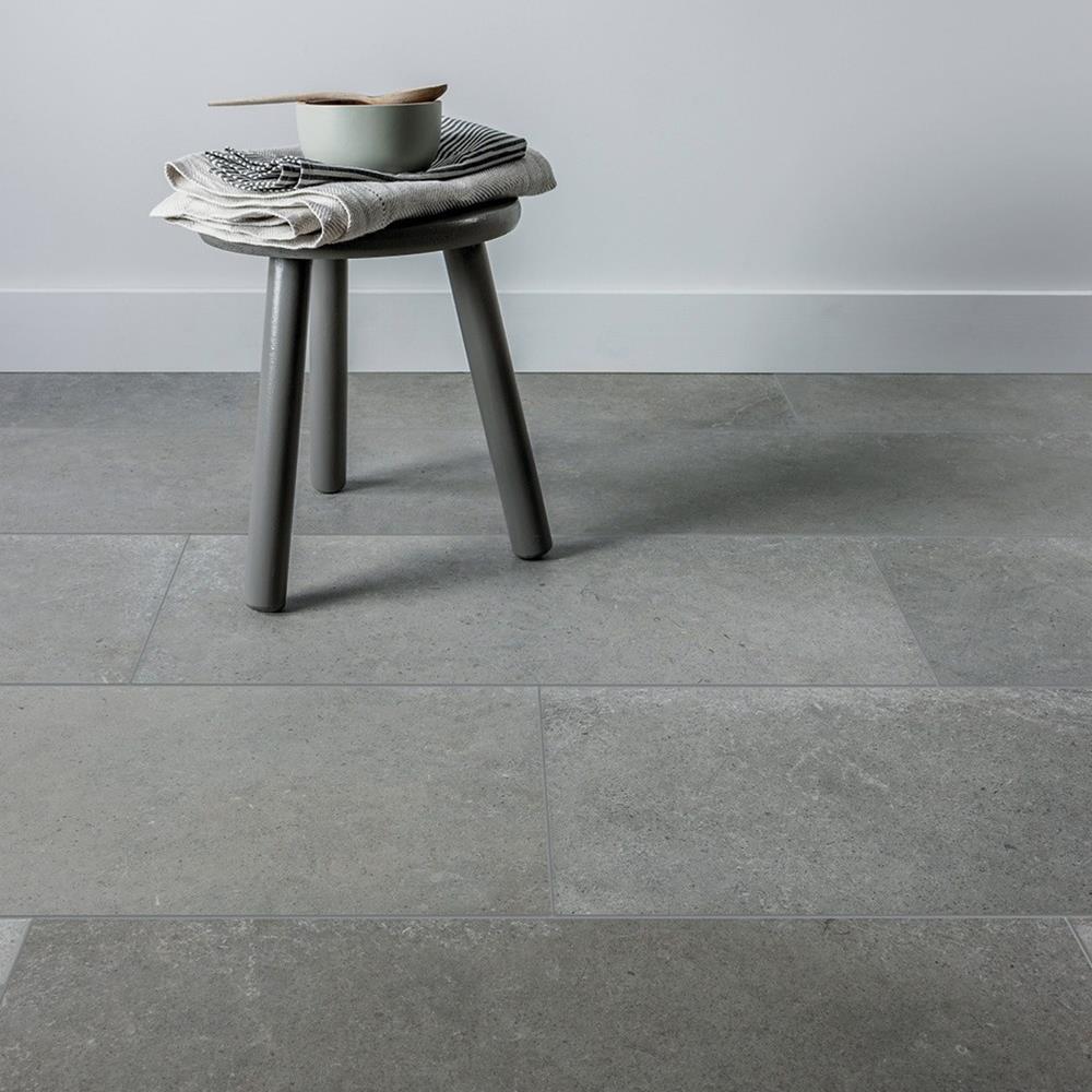 Realstone Rain taupe porcelain tiles on kitchen floor