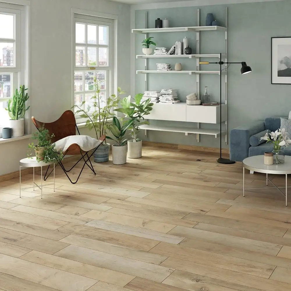 Image of Wood beige tiled on living room floor