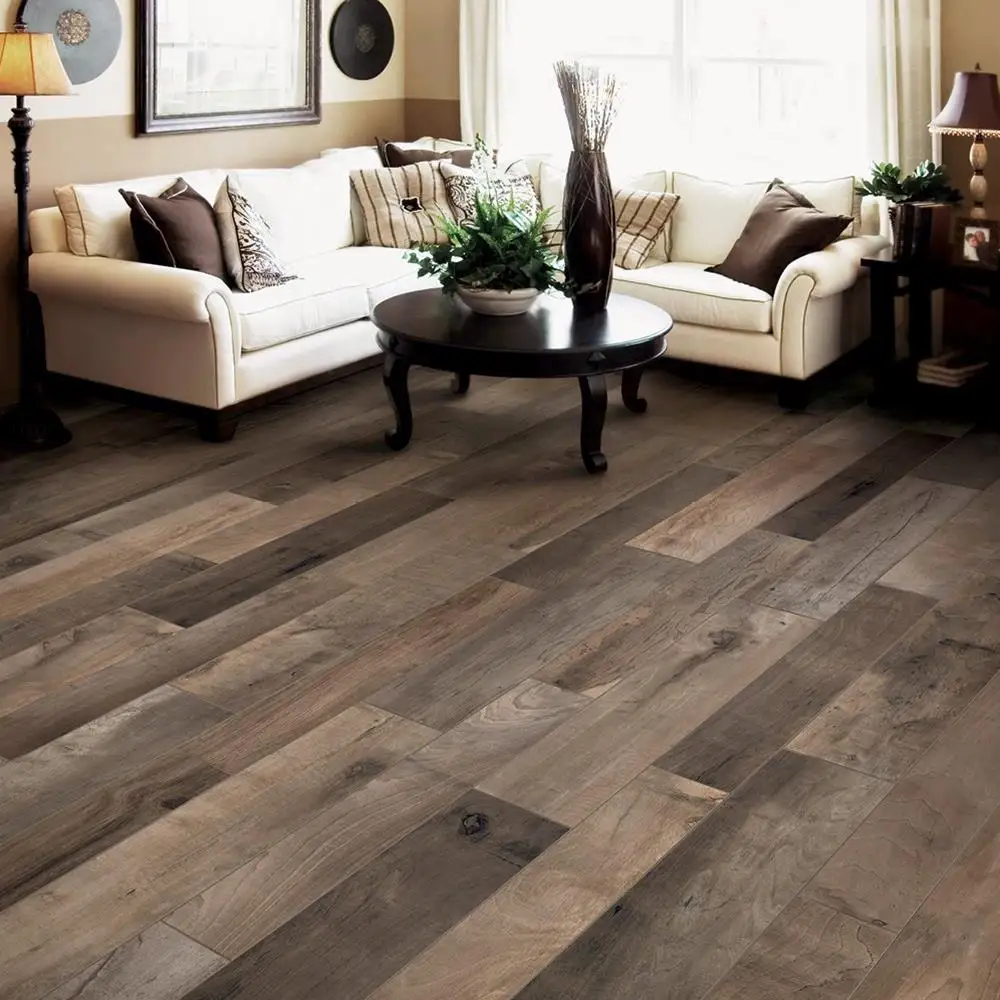 Gemini Wood Brown Tile on living room floor - 2 sizes