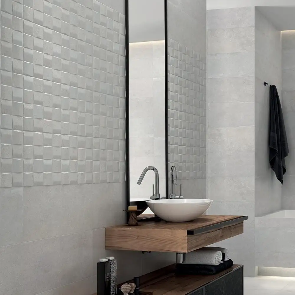 Polesden white tile on bathrrom walls, paired with Polesden art tiles