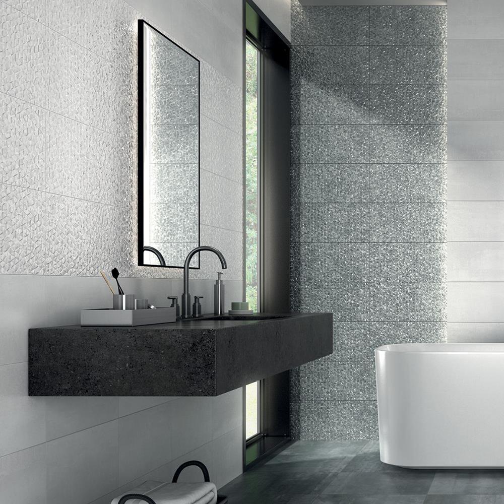 Feature splashback in bathroom using Barrington concept décor tiles