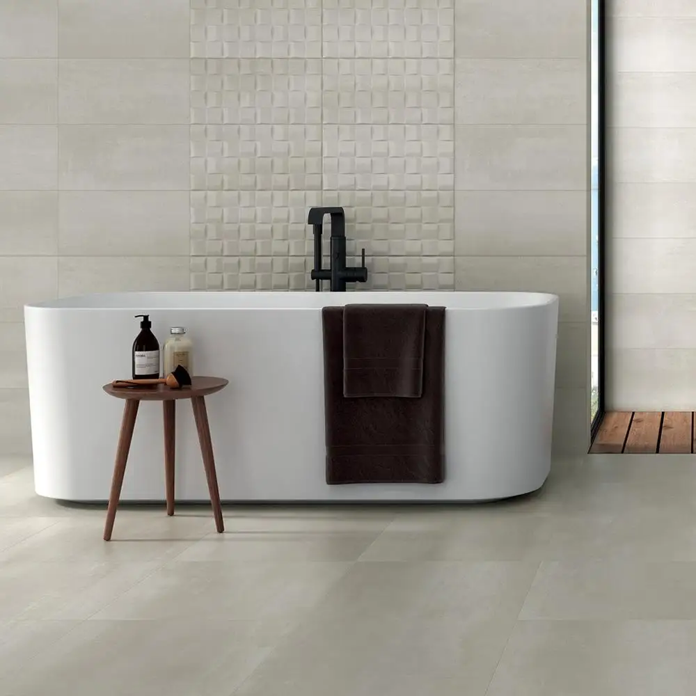 Stylish bathroom featuring Barrington cream floor and wall tiles with coordinating Art décor