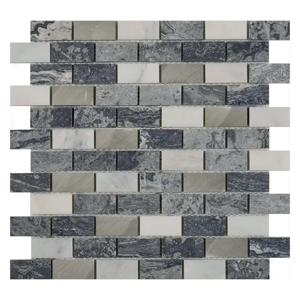 Castell Grey Stone & Metal Mix Brick Mosaic 23x48mm
