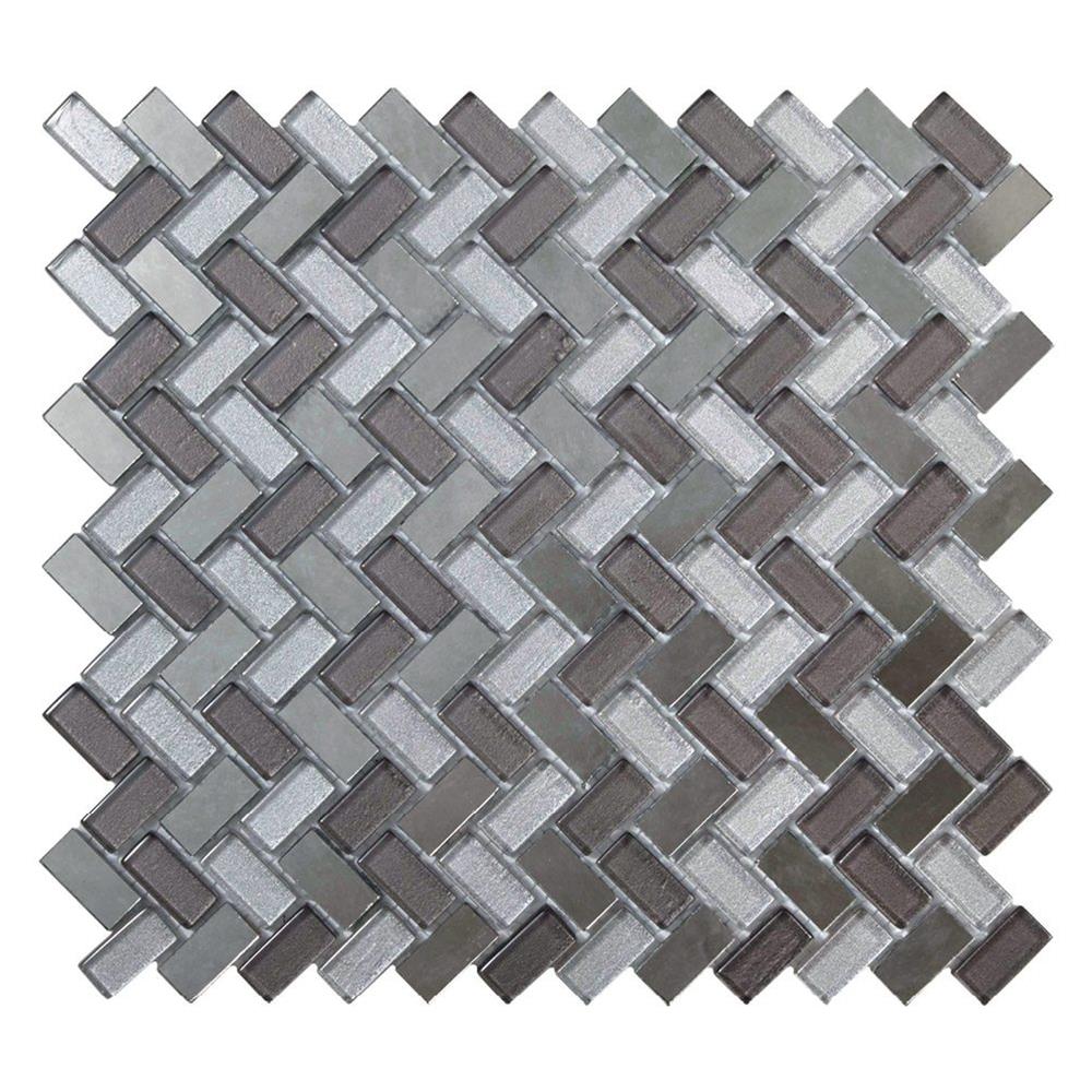 Dusk Grey Herringbone Glass & Mirror Mosaic 15x30mm