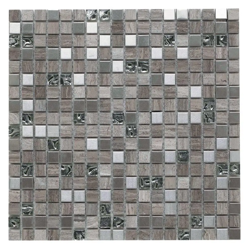 Cedar Grey Glass/Stone/Metal Mix Mosaic 15x15mm