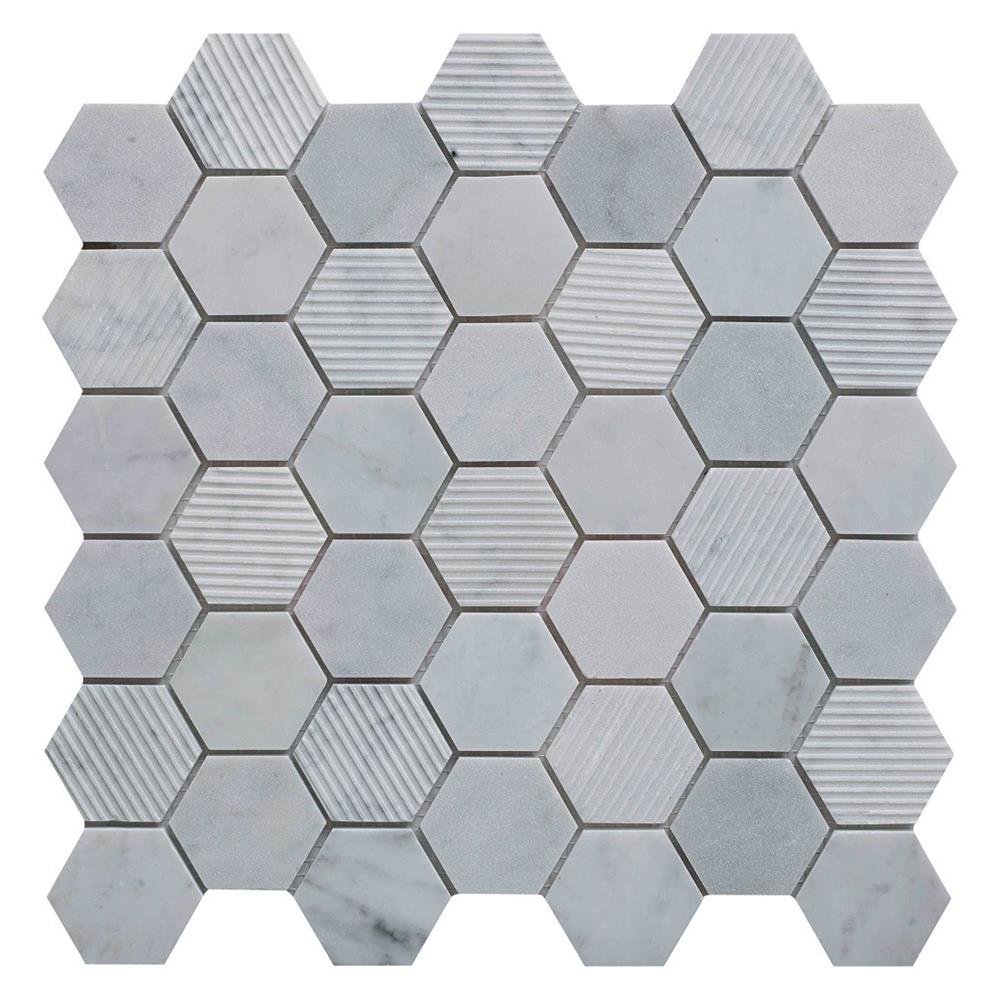 Fog Stone Hexagon Mixed Finish Marble Mosaic 48x48mm