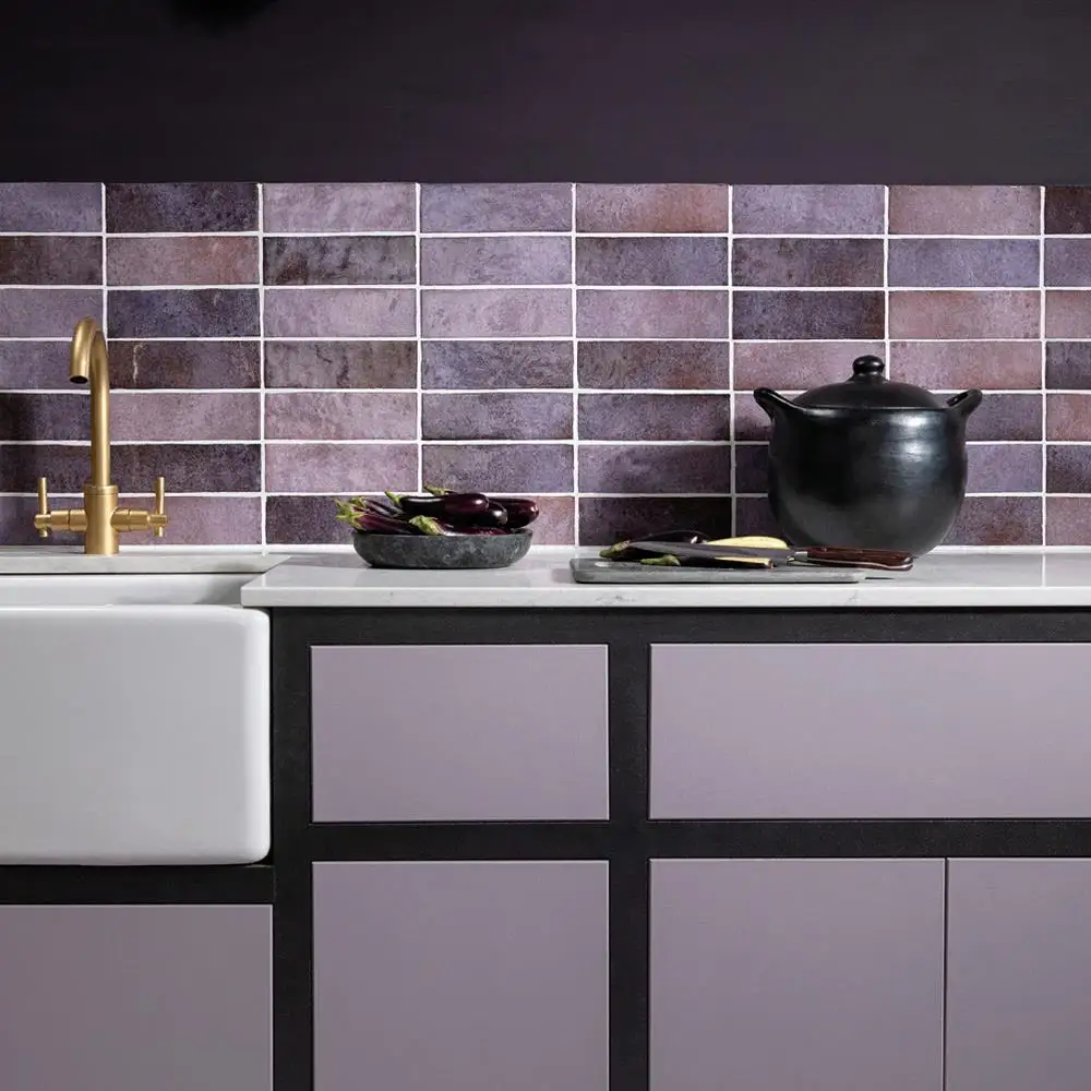 Dyroy Aubergine Tile shown on kitchen wall