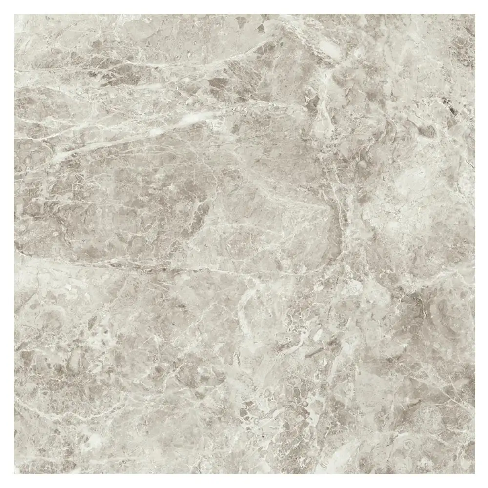 Tundra Sky Grey marble effect tile on modern bathroom floor with mirror and freestanding sink
