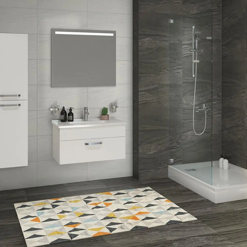 Storm Light Grey Tile on wall in stylish contemporary bathroom