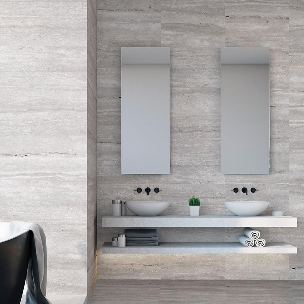 Scala Travertine Light Grey Wall Tile in modern bathroom
