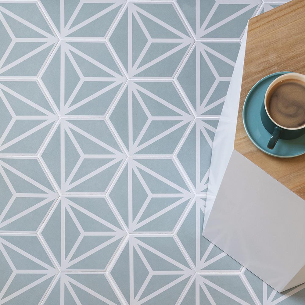 Varadero Mint Green hexagon tile shown on kitchen floor