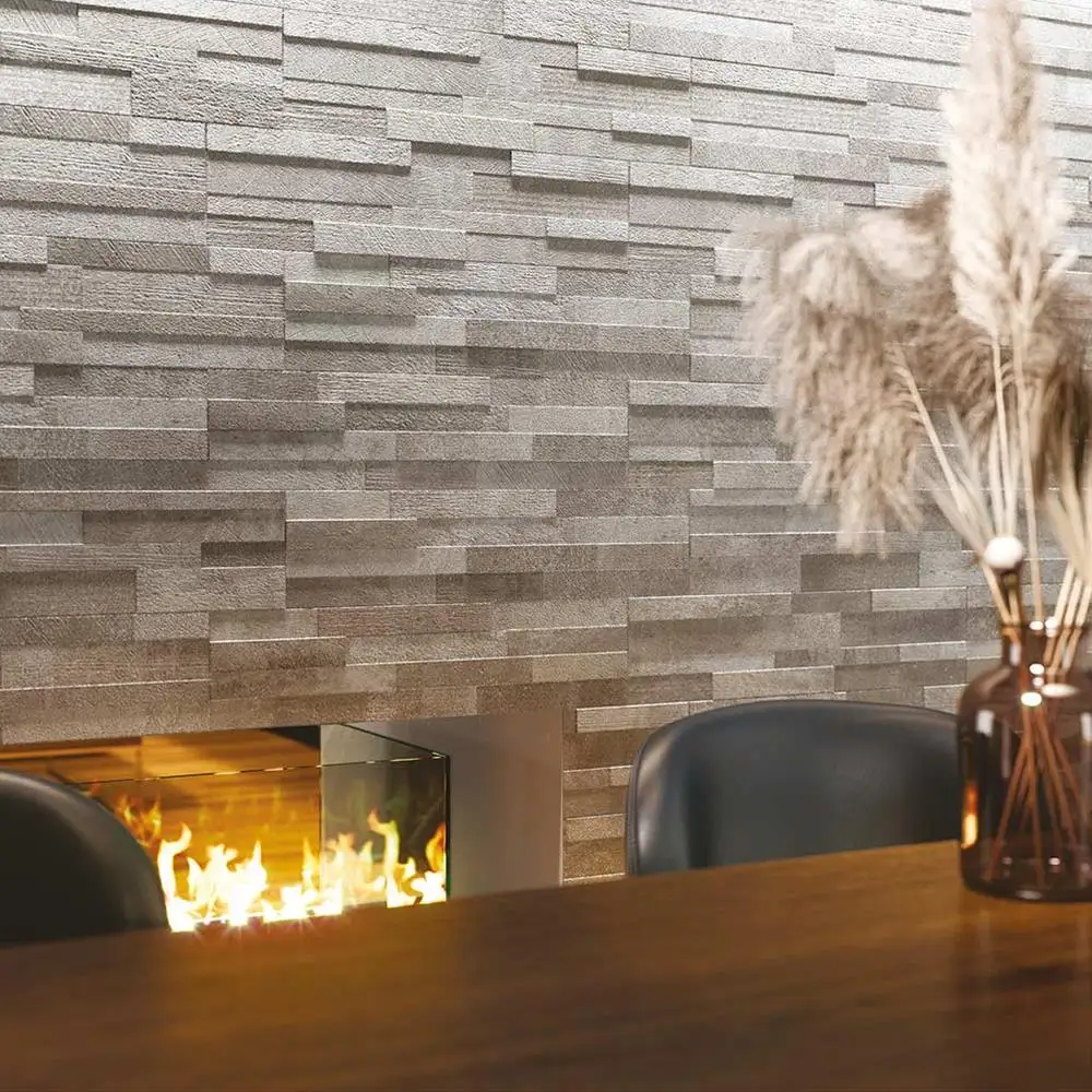 Vesuvio Grey tiles on fireplace walls