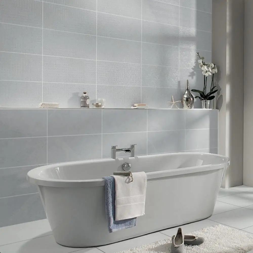 Cliveden concept décor and plain grey Eco Tiles on bathroom wall