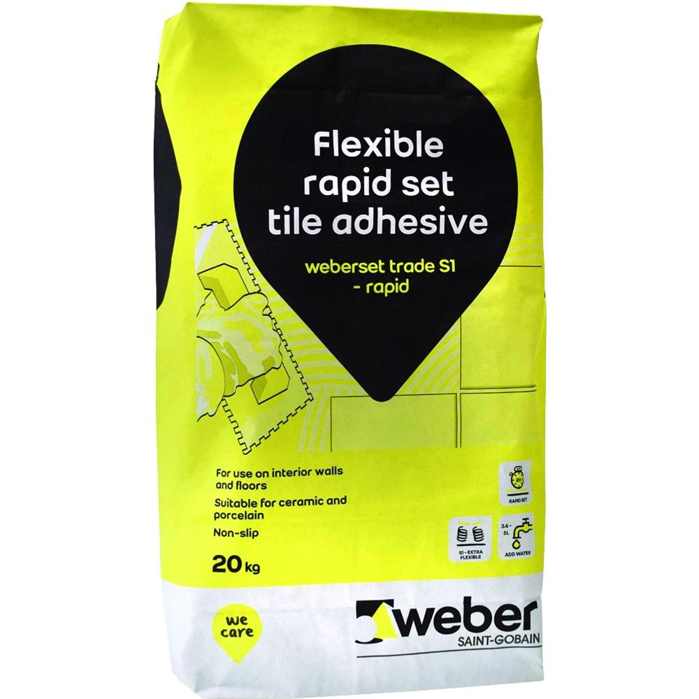 Bag of Grey Weber Trade S1 Rapid Set Flexible Tile Adhesive - 20kg