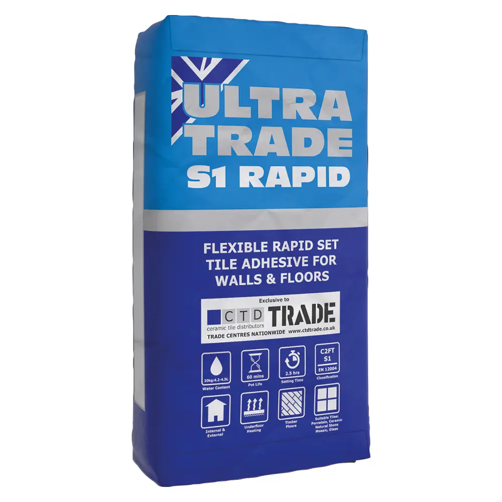 Bag of Ultra Trade Rapid Set Flexible S1 Tile Adhesive White - 20kg