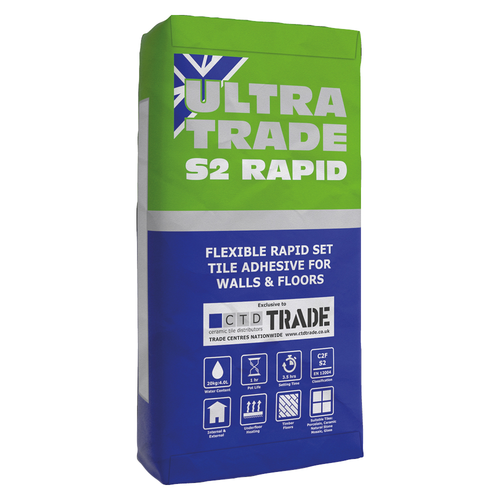 Ultra trade rapid set flexible S2 tile adhesive grey - 20kg bag