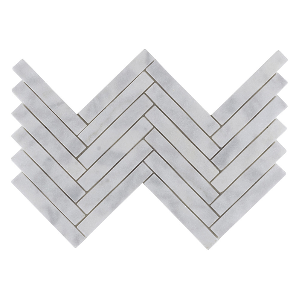 Marshalls Carrara Nouvo Marble Herringbone Mosaic 415x210mm CTD Tiles