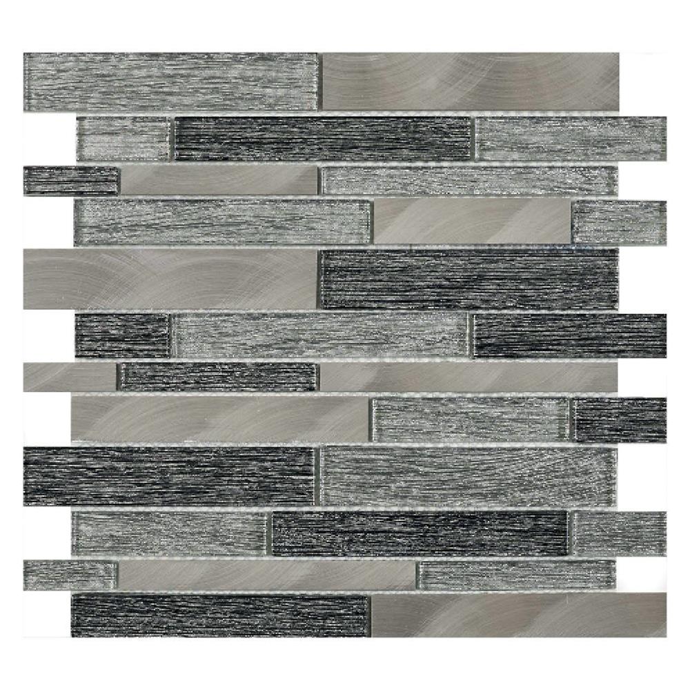 Ashby Grey Glass & Metal Mix Offset Linear Mosaic   Wall Tile by ...