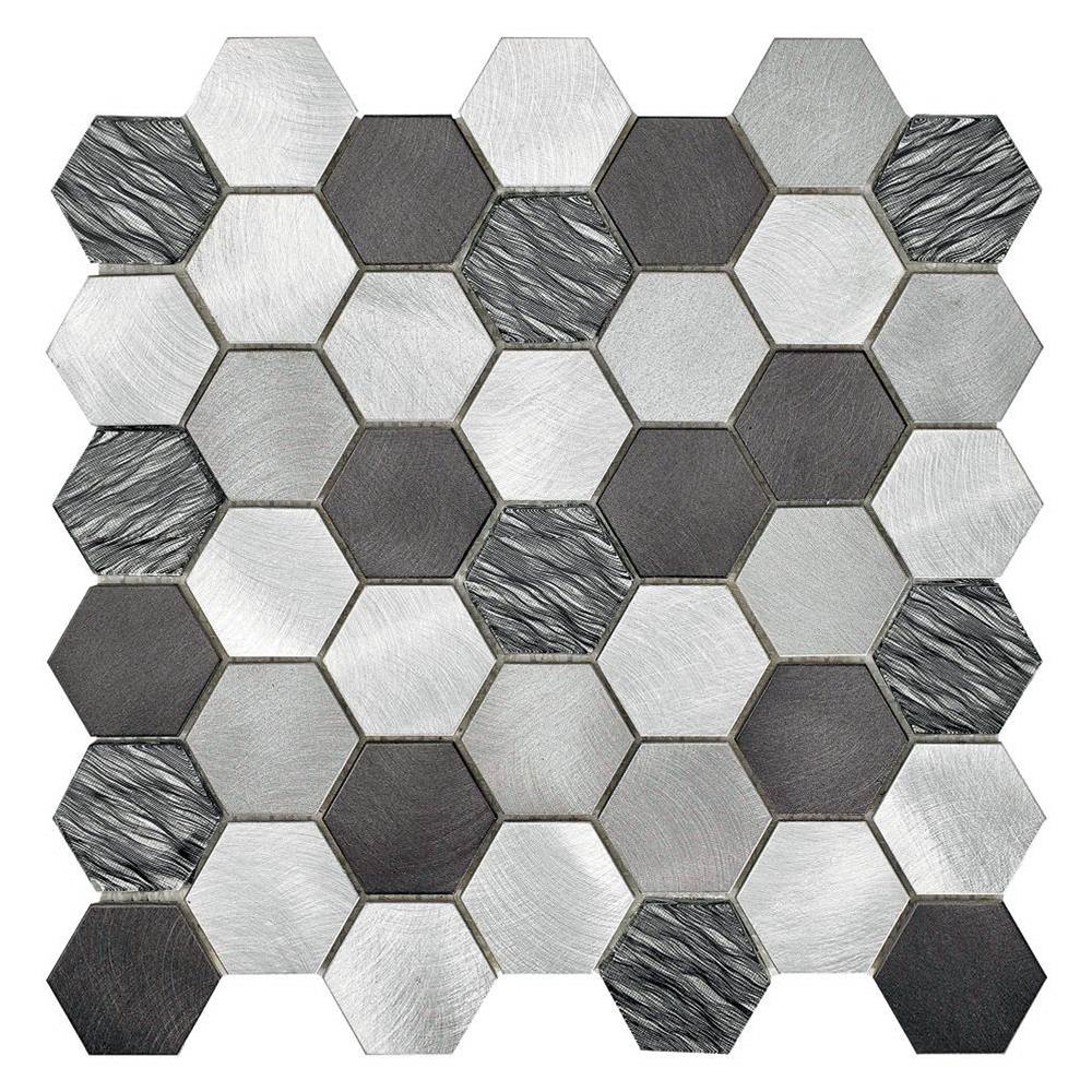 Colby Black Mix Glass & Metal Hexagon Mosaic 50x50mm