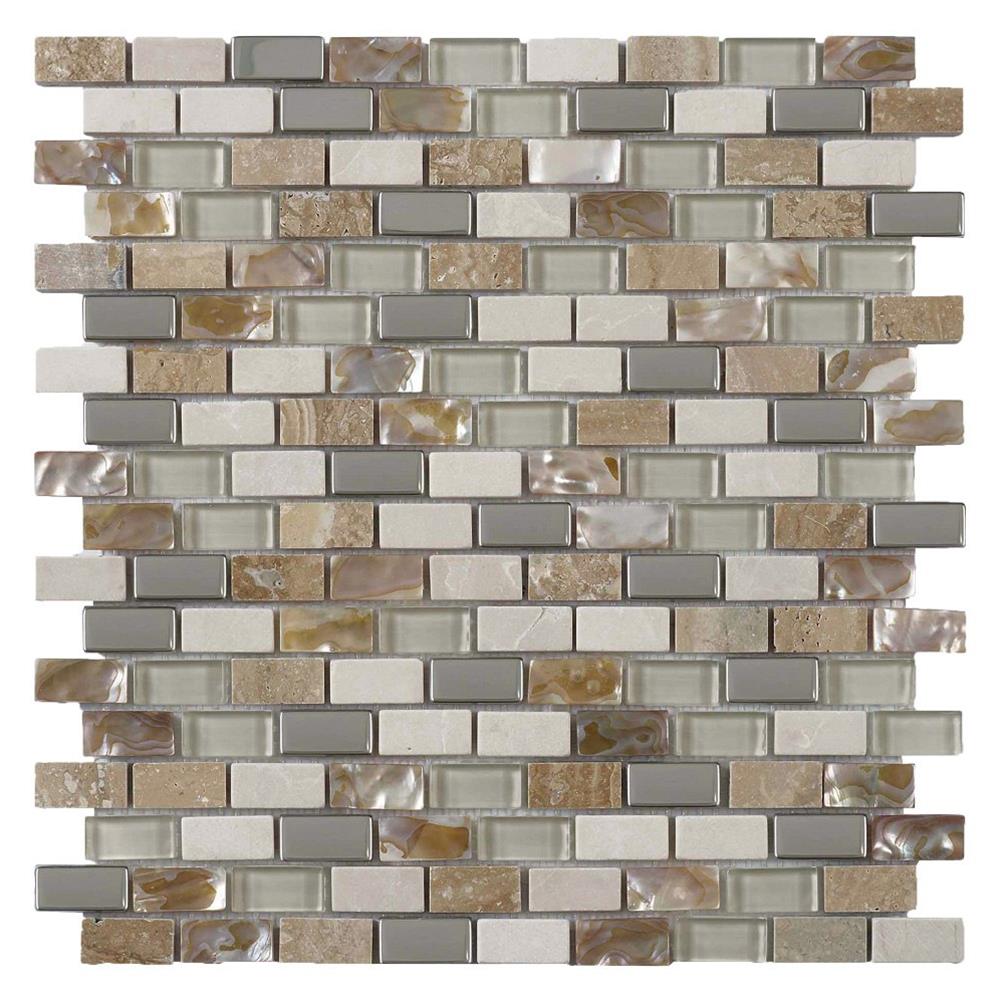 Cream Glass/Stone/Metal/Pearl Mix Mini Brick Mosaic 15x30mm