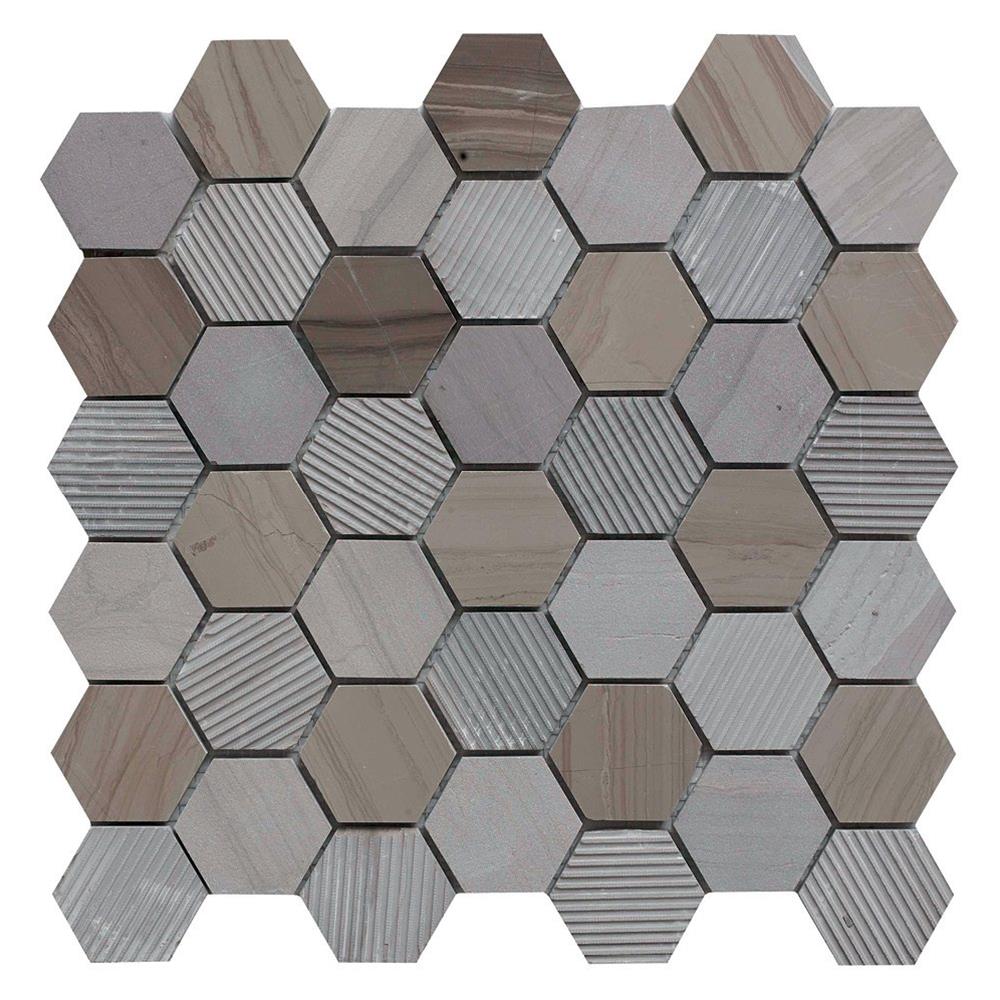 Coffee Stone Hexagon Mixed Finish Marble Mosaic 48x48mm