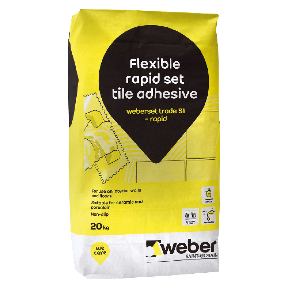 Bag of White Weber Trade S1 Rapid Set Flexible Tile Adhesive - 20kg