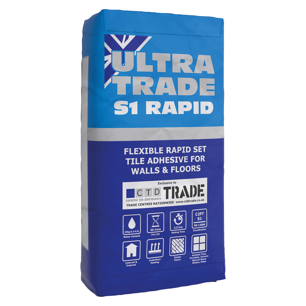 Ultra trade rapid set flexible S1 tile adhesive grey - 20kg bag