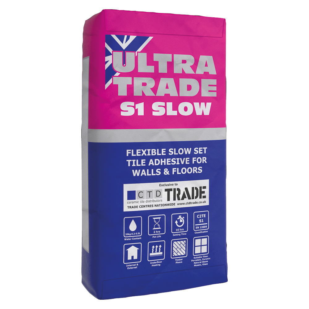 Bag of Ultra Trade Slow Set Flexible S1 Tile Adhesive Grey - 20kg