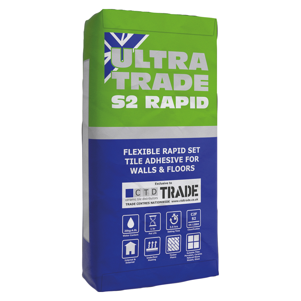 Ultra trade rapid set flexible S2 tile adhesive white - 20kg bag
