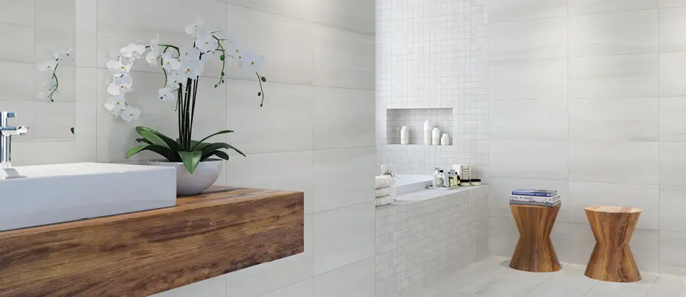The linear tile range in a bathroom setting
